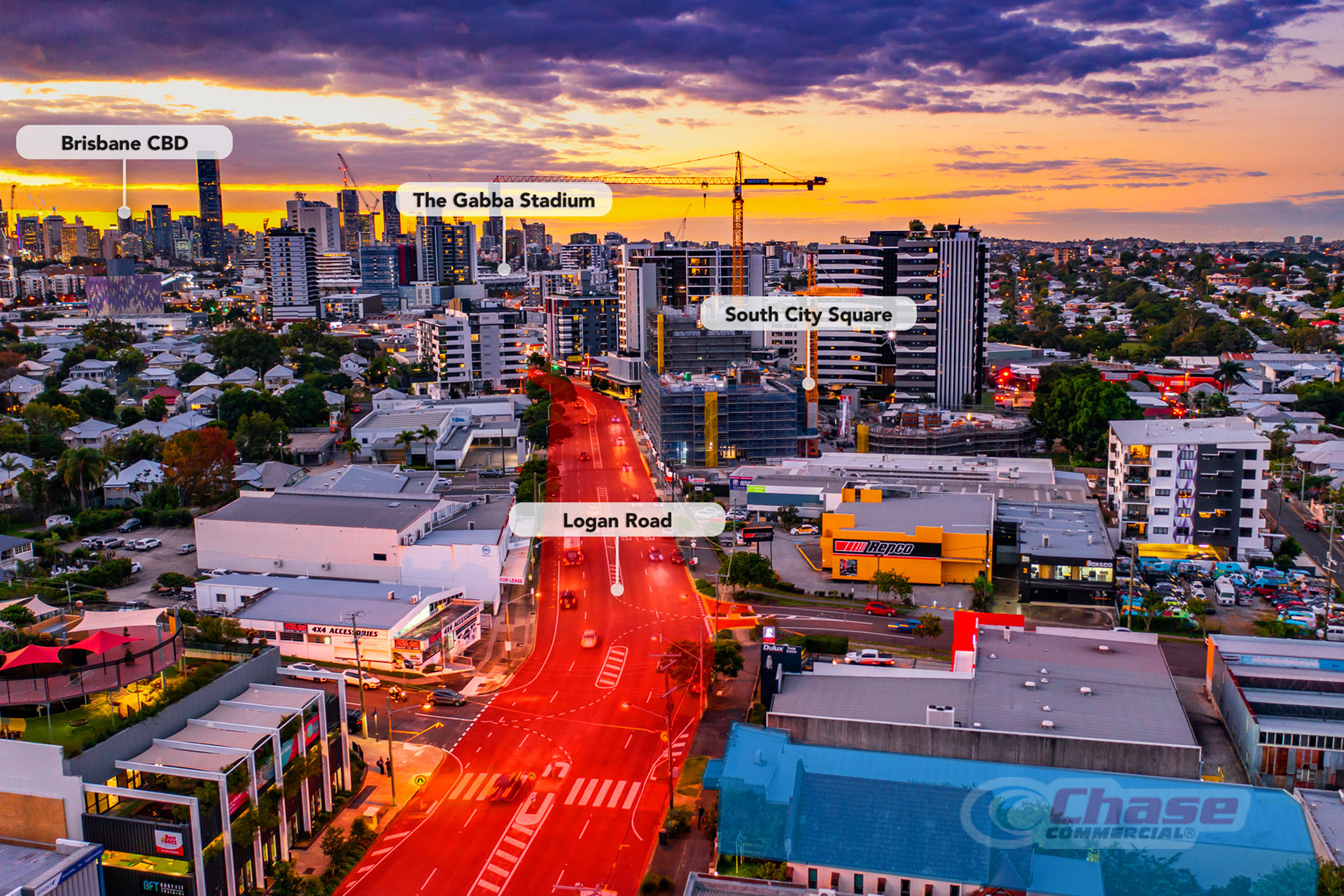 Aerial view of office / warehouse for sale 206 Logan Road Woolloongabba looking back towards Brisbane CBD